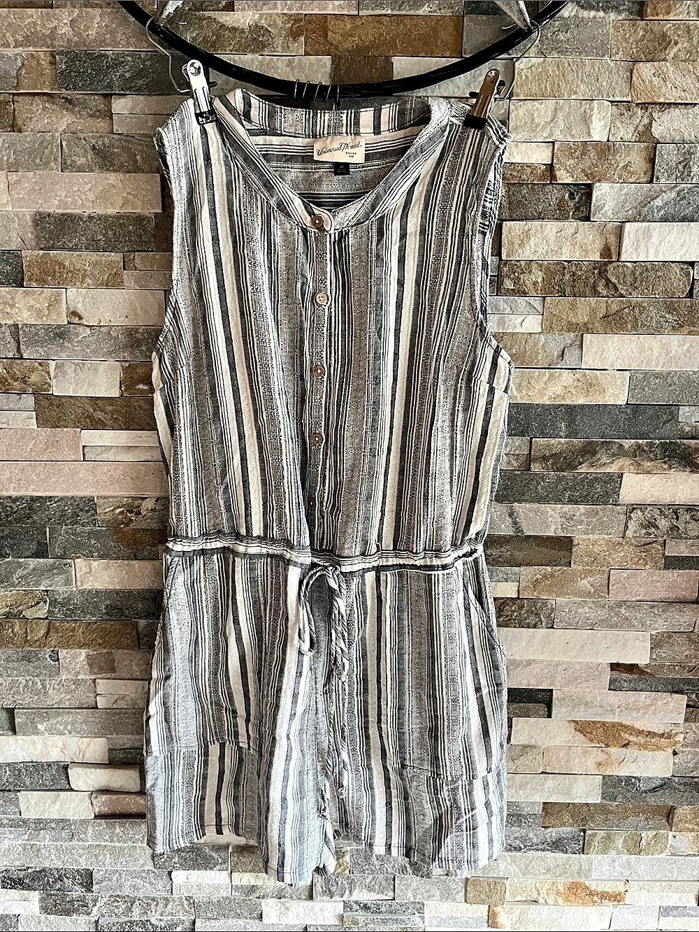 Universal Thread Striped Mini Romper Gray & White Medium